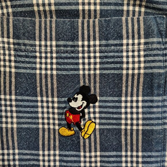 Vintage Mickey Inc Mickey Mouse Blue Plaid Button Up Shirt Mens Small - Picture 4 of 8